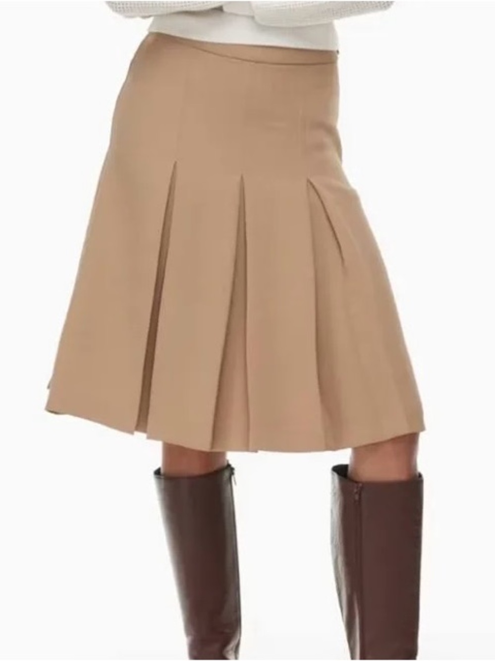 Aritzia Camel Pleated Midi Skirt - Size 10
